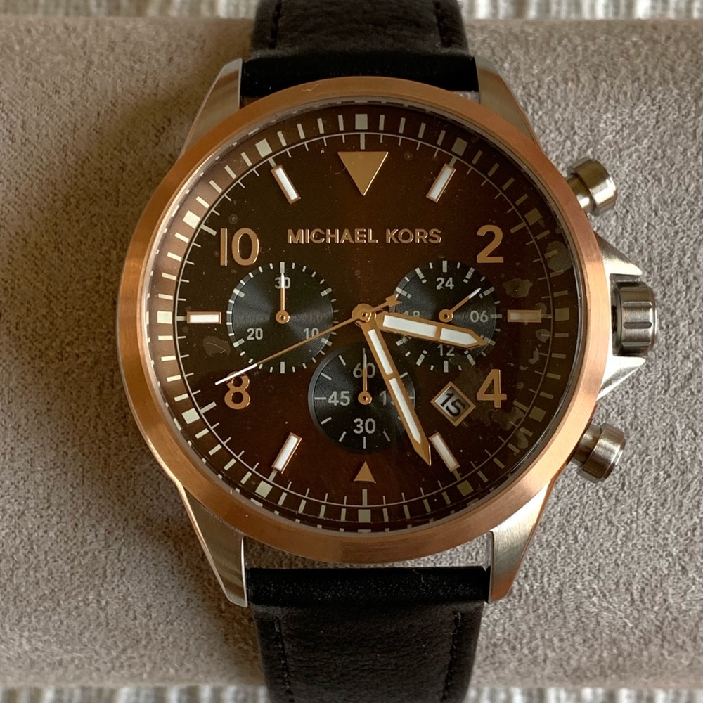 Michael Kors Gage Leather And Two-Tone Watch